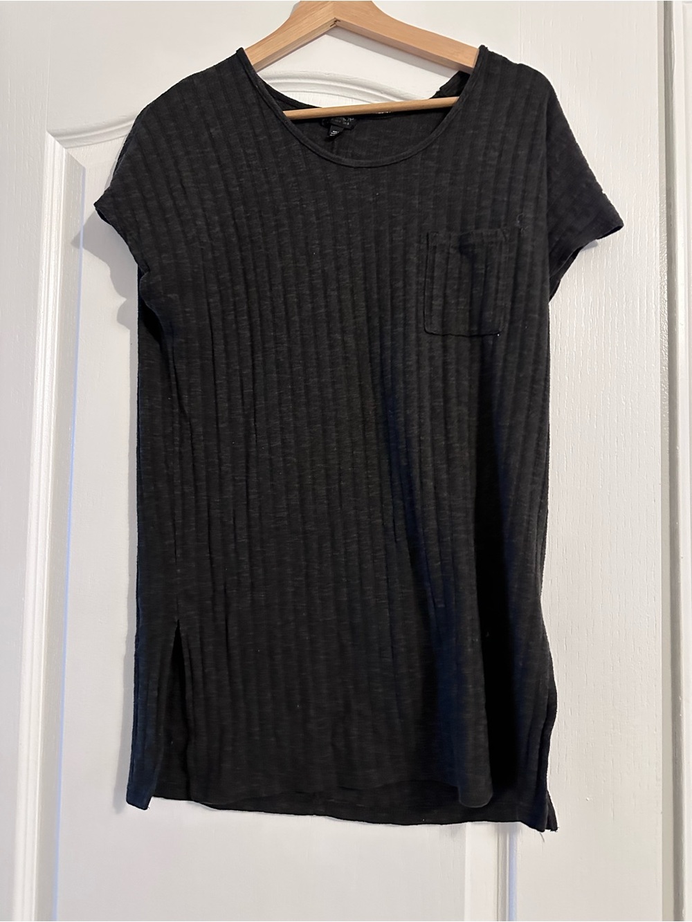 Topshop Black Ribbed Short Sleeve Tee